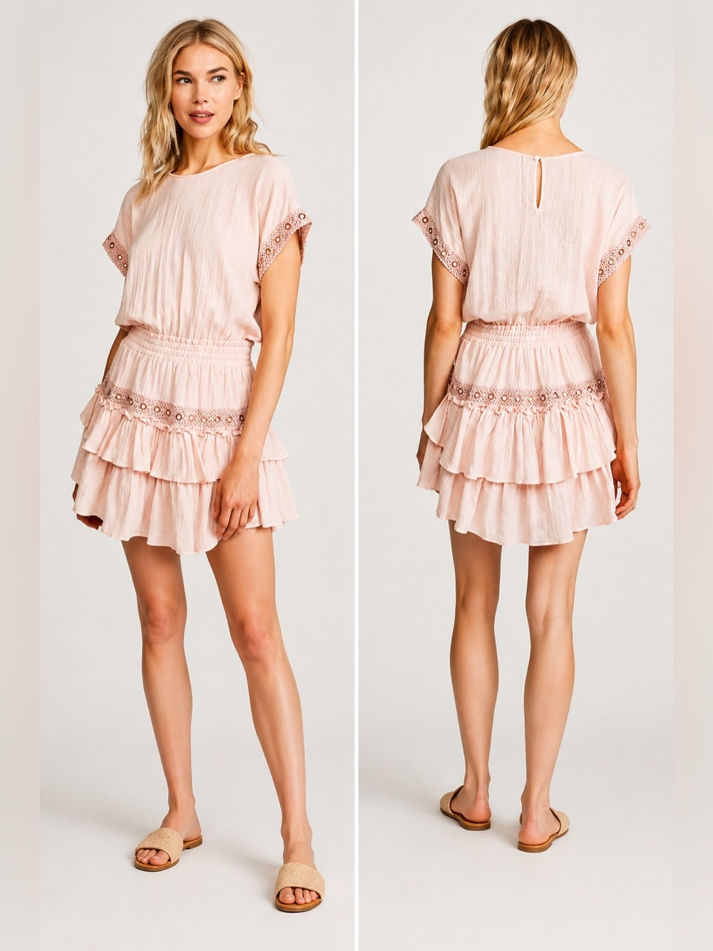 Misa Los Angeles Olivia Blush Pink Tiered Ruffle Cotton Mini Dress Sz Medium - Picture 1 of 8